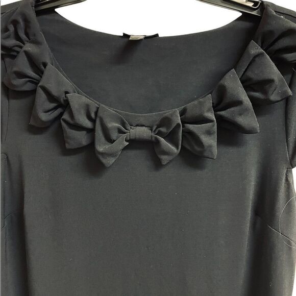 Black Cap Sleeve Dress with Bow Neckline Embellishments by Forever - Picture 3 of 8